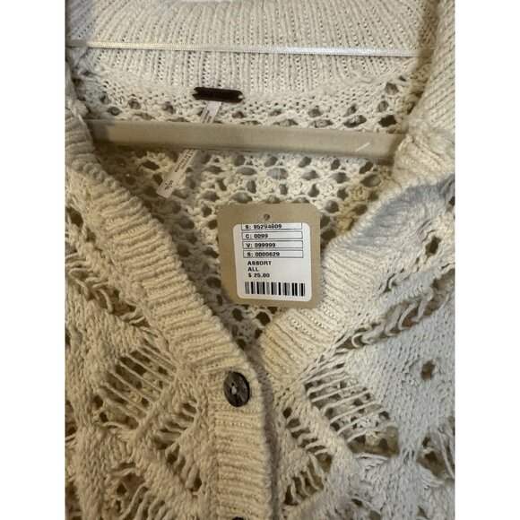 Free People Sedona Cardigan Sweater S Cream Crochet Collared Cropped Open Knit - Picture 5 of 16